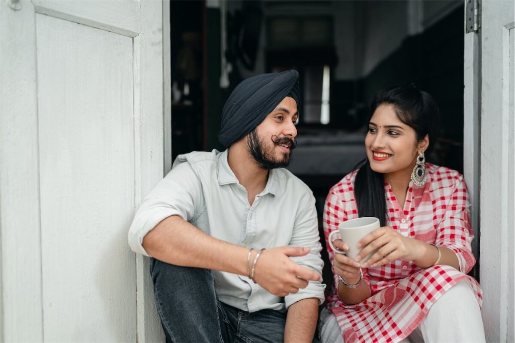 Husband and wife discussing their home loan in Singapore