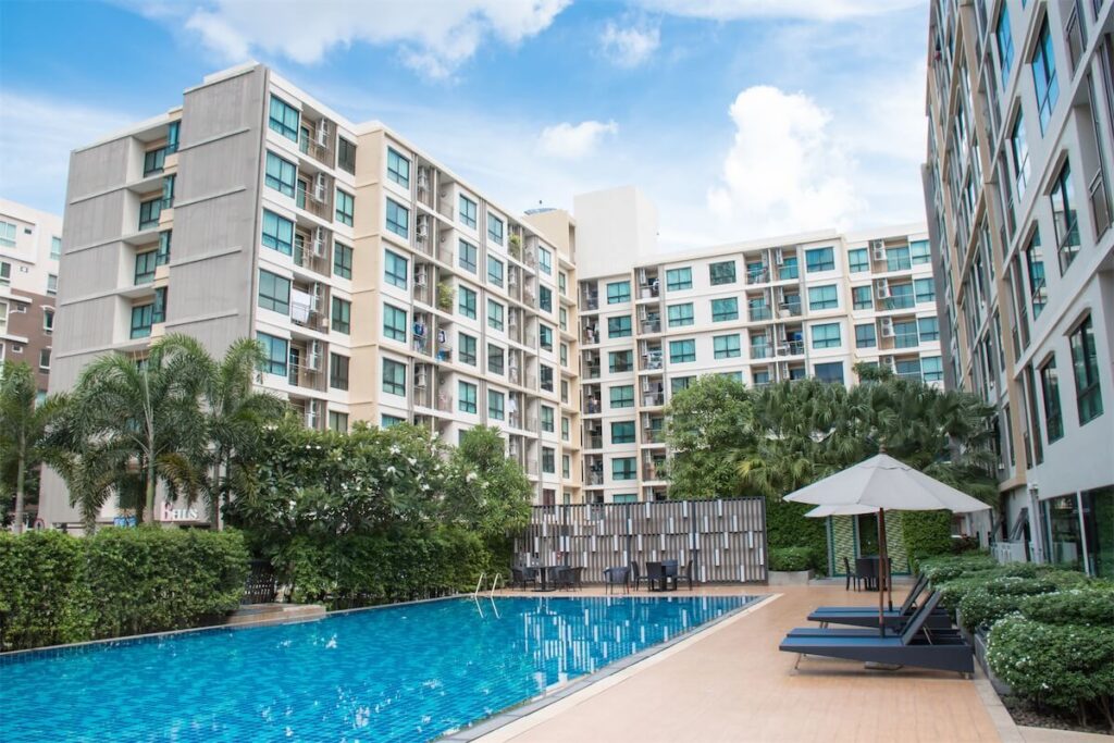  A shared swimming pool in a condominium in Singapore